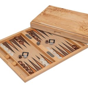 Olive Wood Veneer Backgammon Set - Medium, Magnetic Lock