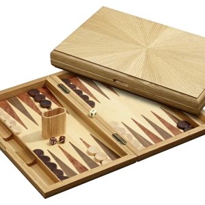 Light Oak Veneer Backgammon Set - Large, Magnetic Lock