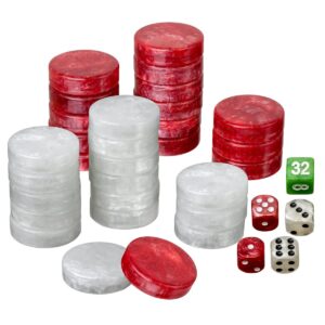 Backgammon Pieces + Dice Set - Red / White
