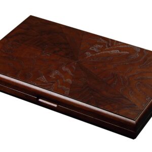 Dark Walnut Veneer Backgammon Set Large Closed