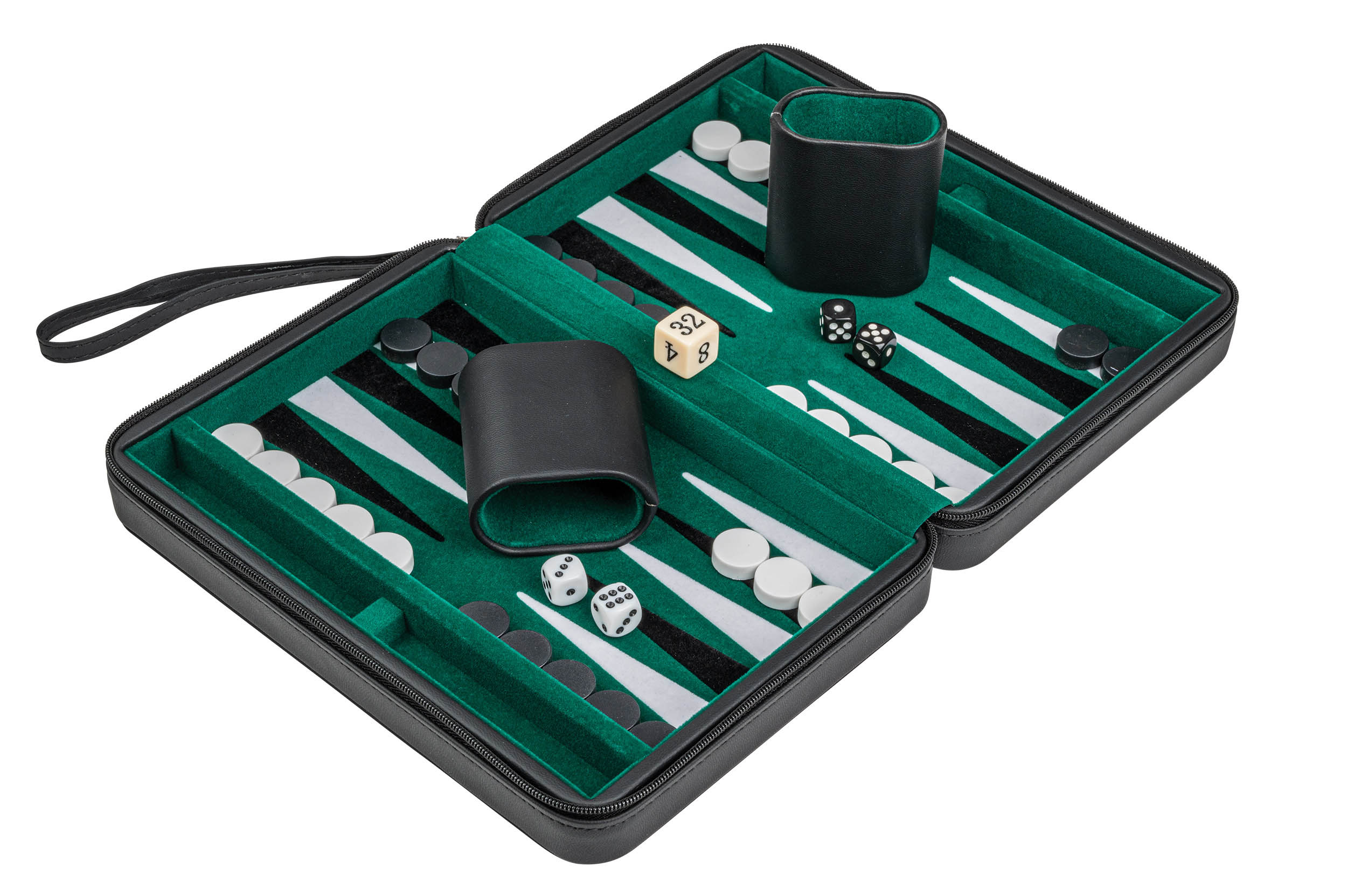 Zip Case Travel Backgammon Set - Felt-Lined Open
