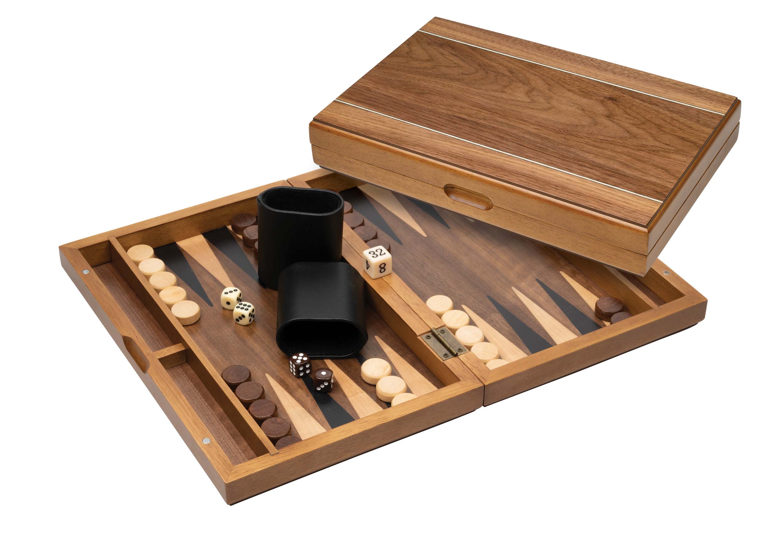 1114 Hevea Wood Veneer Backgammon Set - Small
