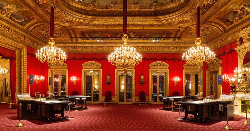 Casino Baden-Baden interior with chandelier-lit gaming tables