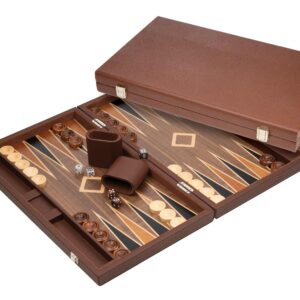 Brown leatherette finish backgammon set with clasp closure