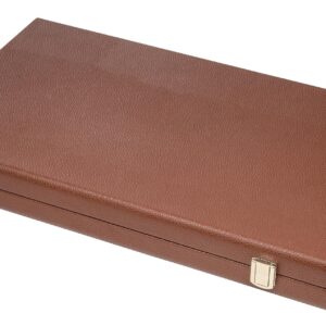 Brown leatherette finish backgammon set with clasp closure closed