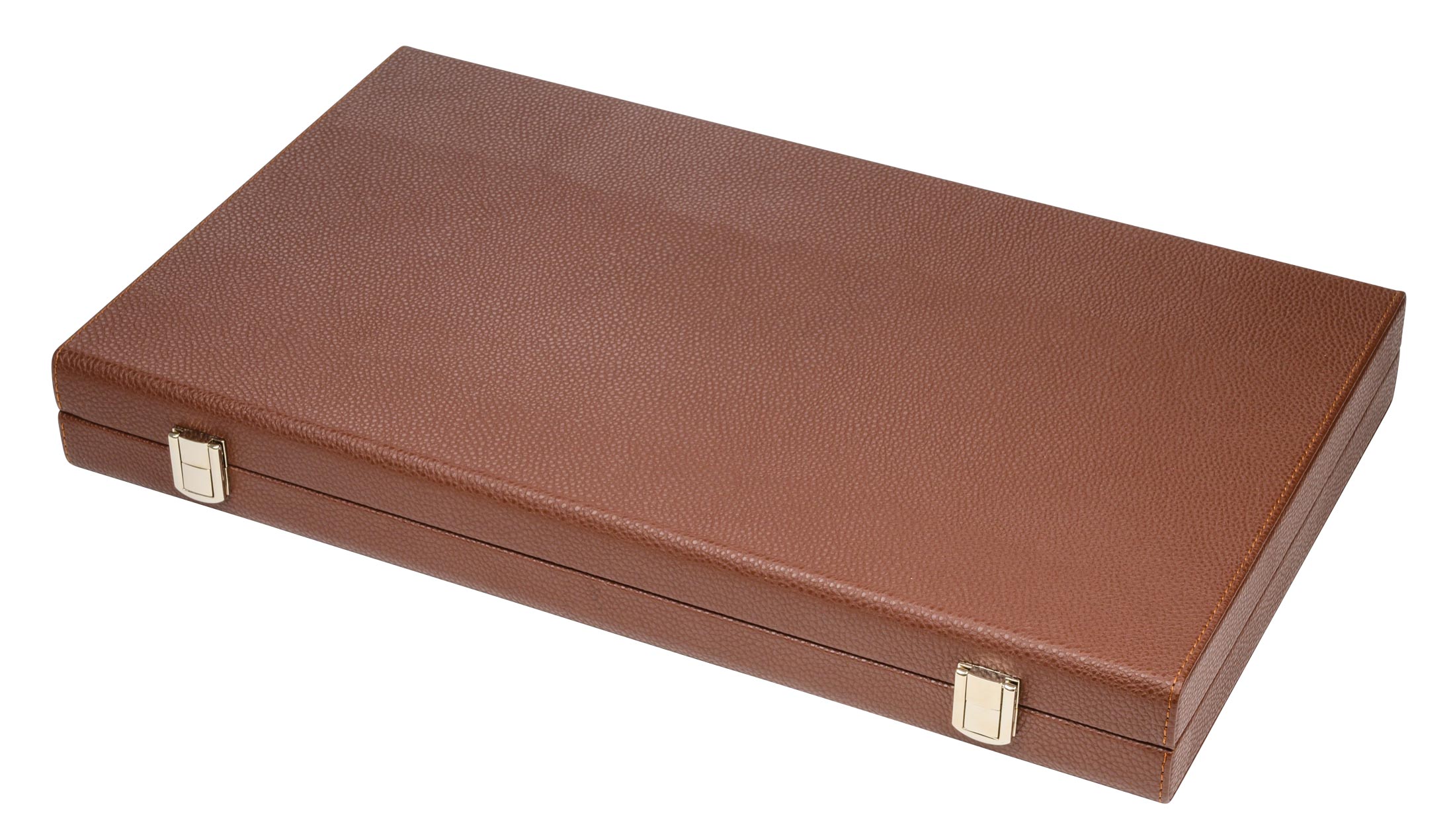 Brown leatherette finish backgammon set with clasp closure closed