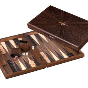 Large Dark Hevea Wood Backgammon Set in Brown
