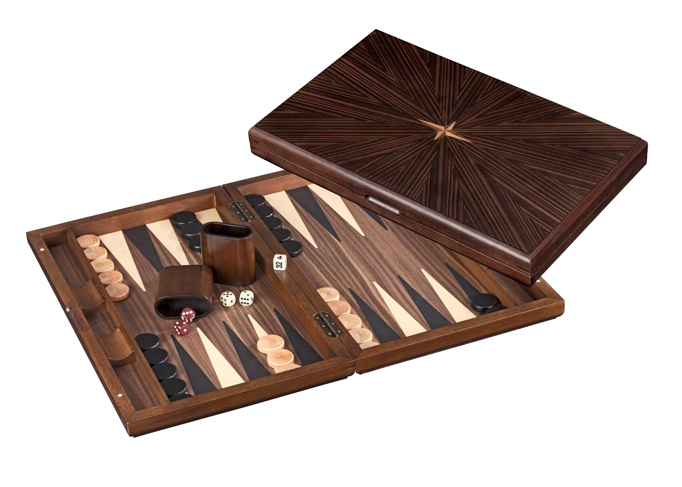 Large Dark Hevea Wood Backgammon Set in Brown
