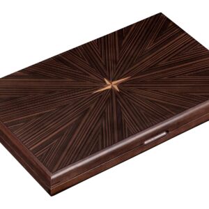Large Dark Hevea Wood Backgammon Set in Brown Closed Case