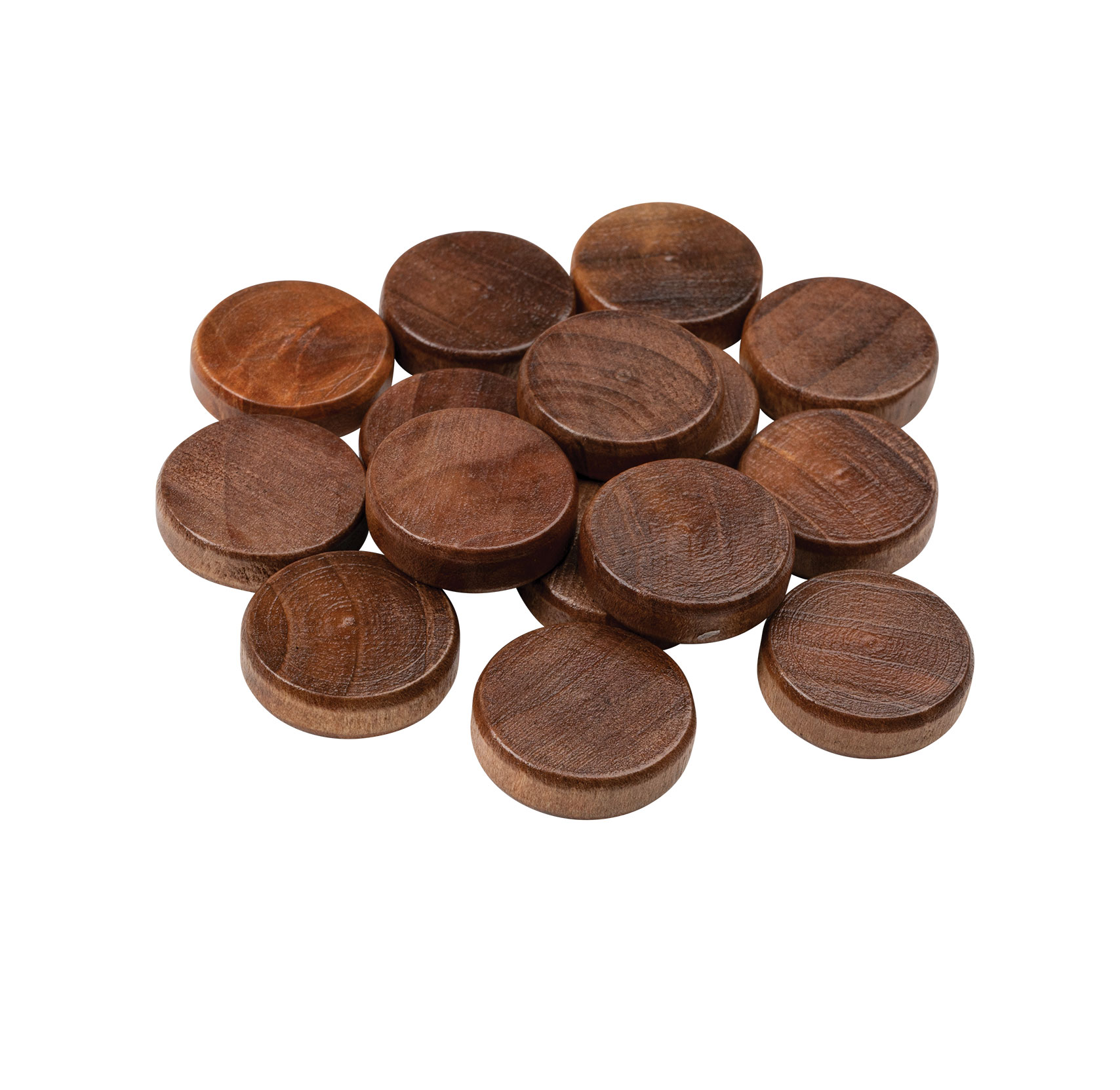 Small reddish brown wood backgammon set with clasp closure playing pieces