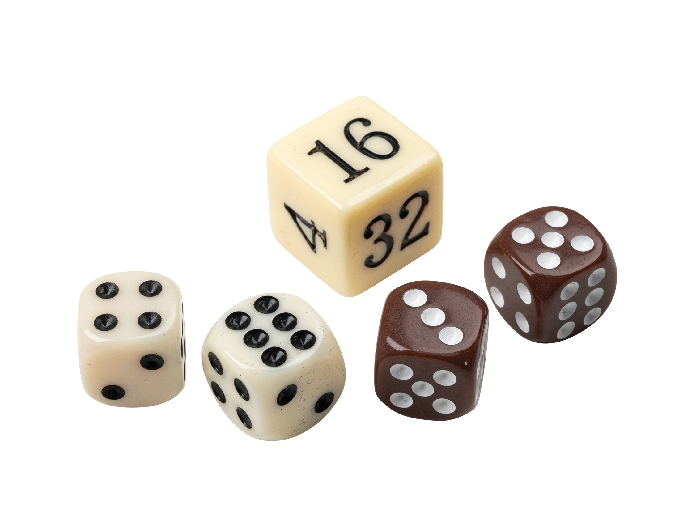 Small reddish brown wood backgammon set dice