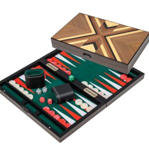 Walnut wood backgammon set with green felt interior