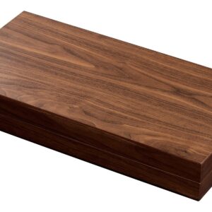 Closed walnut veneer backgammon case in light brown finish