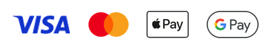 Accepted payment methods: Visa, Mastercard, Apple Pay, and Google Pay.
