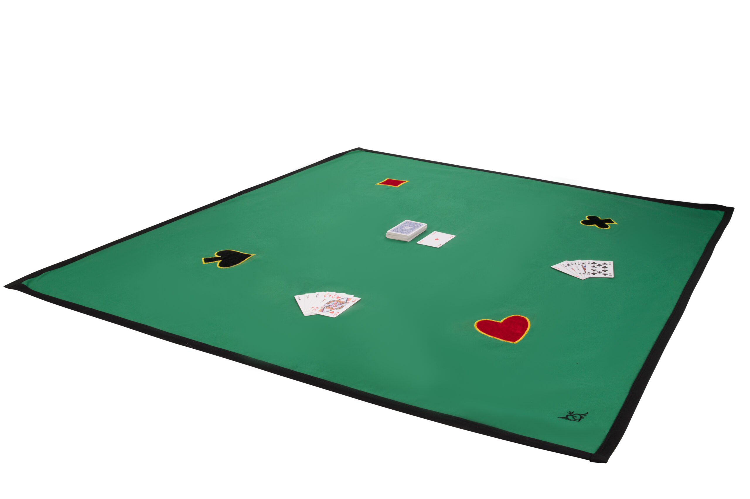 Large green cotton playing cloth with heart, club, spade and diamond details