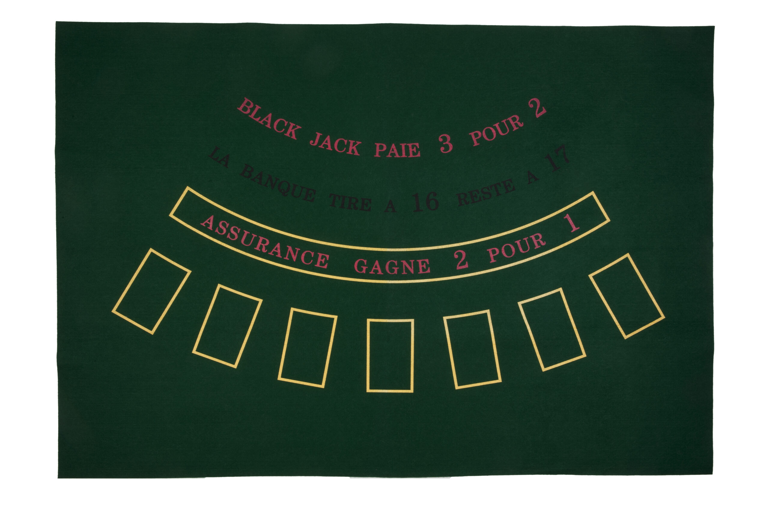 Green blackjack felt table cloth with printed betting layout