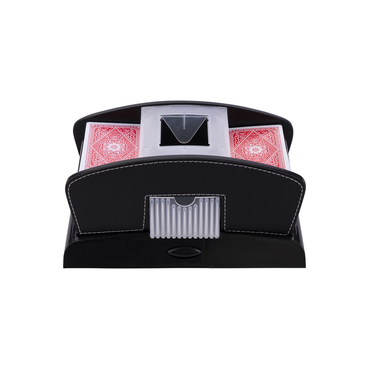 Automatic card shuffler with black leather finish