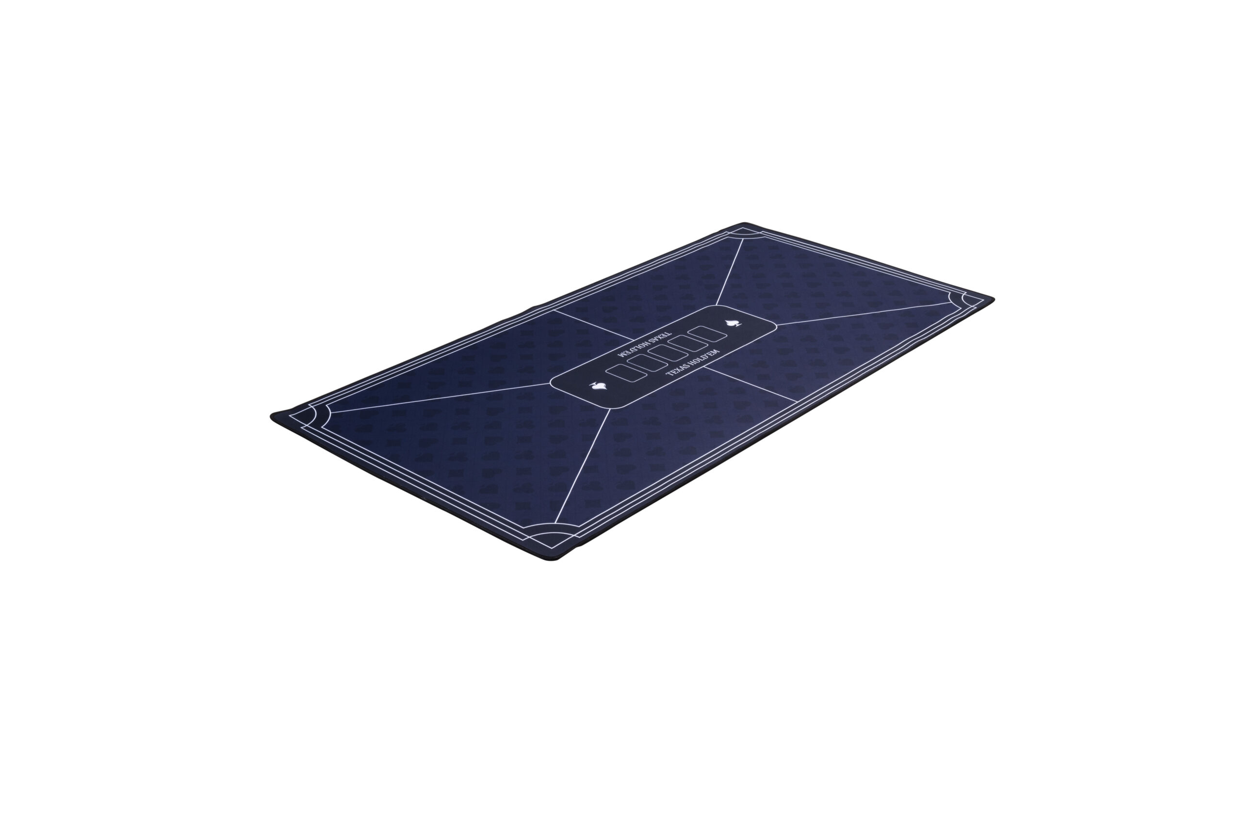 Angled view of blue poker mat 120 × 60 cm