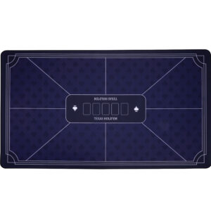 Blue poker mat 140 × 80 cm with printed Texas Hold’em layout