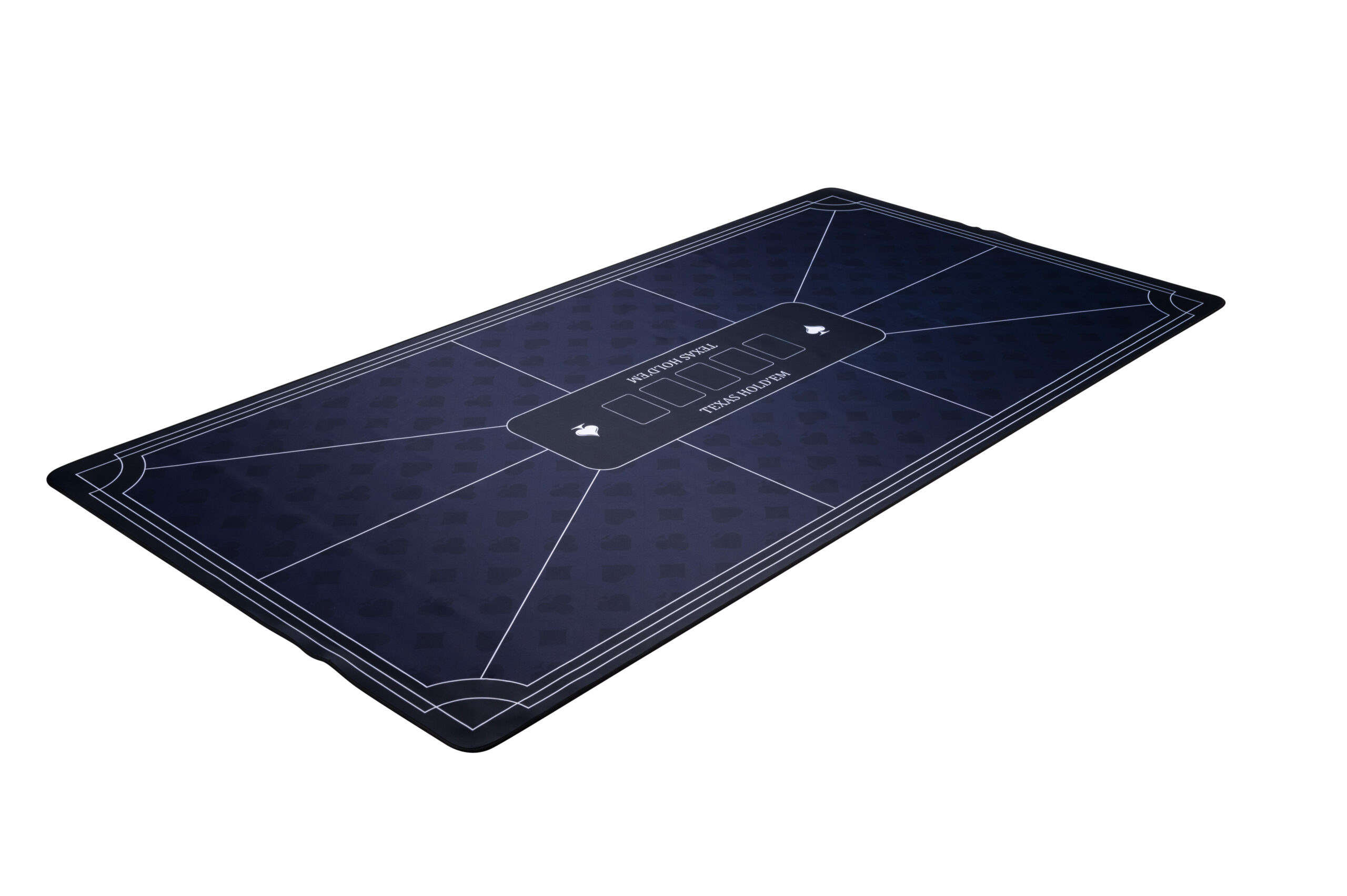 Angled view of blue poker mat 180 × 90 cm
